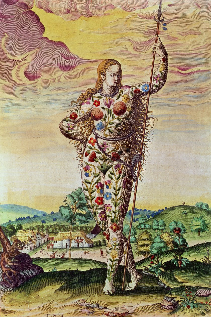 امرأة شابة تصورية ، من "Admiranda Narratio .." ، نقشها تيودور دي بري (1528-88) 1585-88 بواسطة جاك لو موين