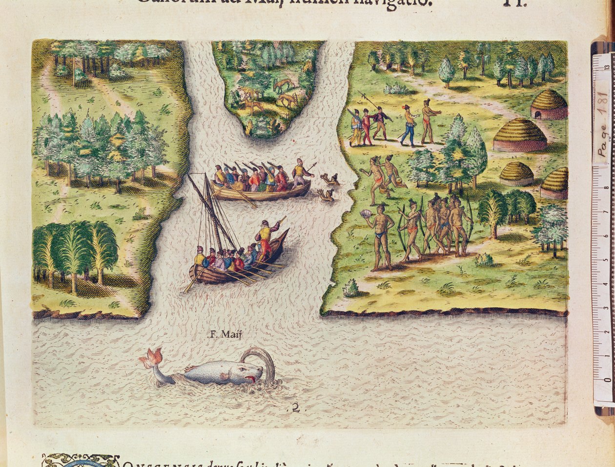 اكتشف الفرنسيون نهر مايو ، من "Brevis Narratio .." ، منقوش بواسطة Theodore de Bry (1528-98) المنشور في فرانكفورت ، 1591 بواسطة جاك لو موين
