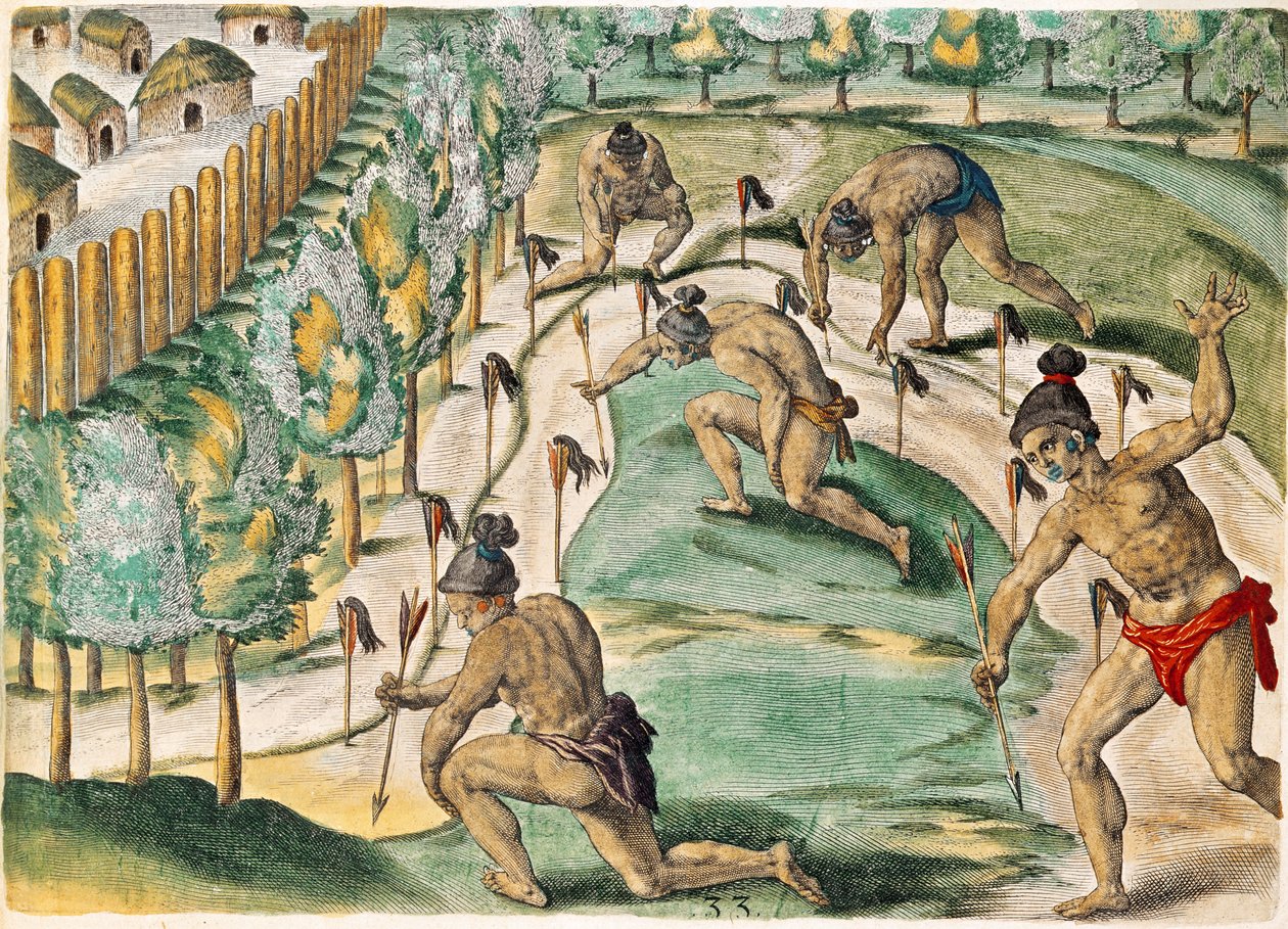 طريقة إعلان الحرب ، من "Brevis Narratio ..." ، منقوش بواسطة Theodore de Bry (1528-98) 1591 بواسطة جاك لو موين