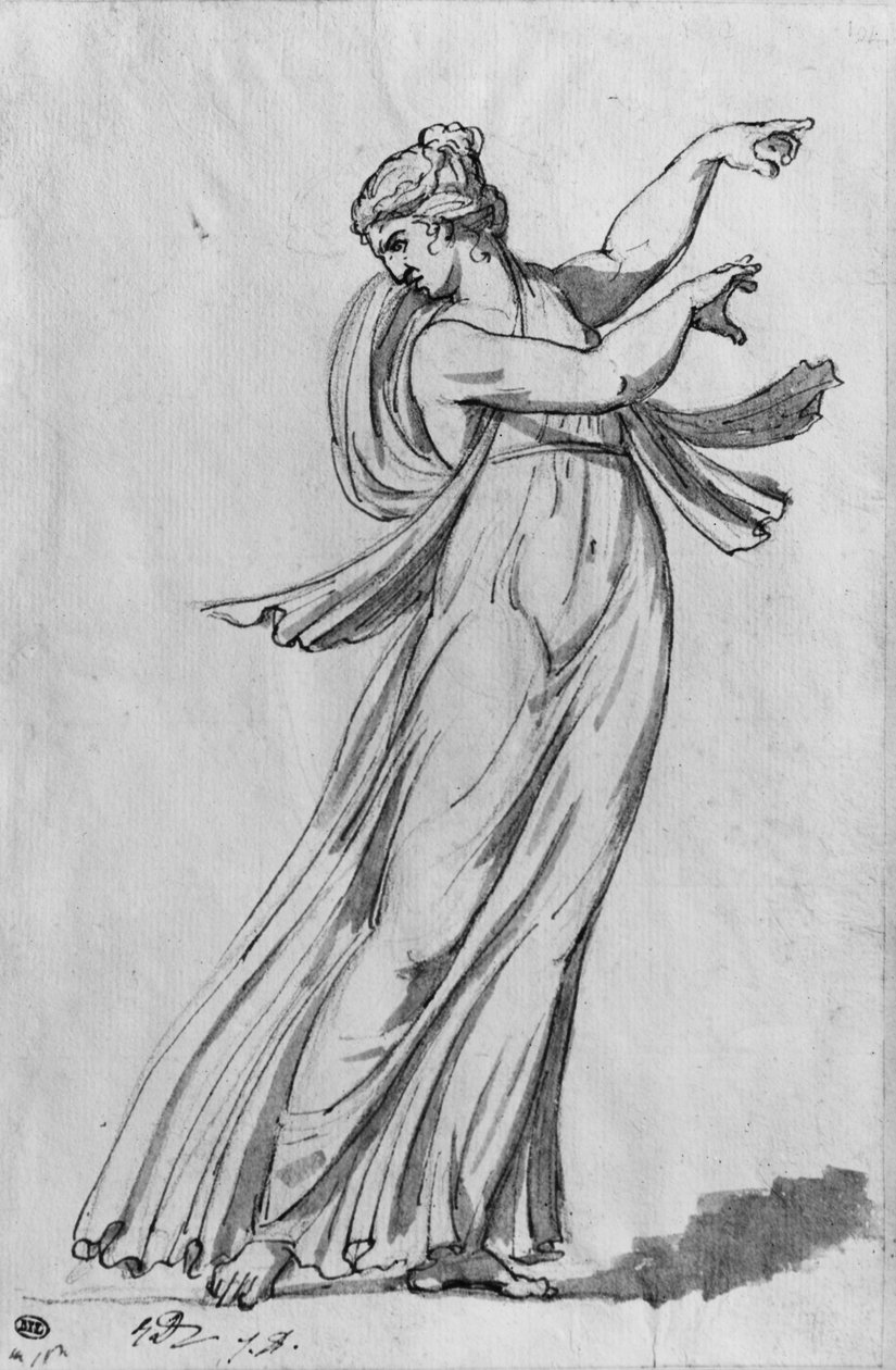 Bacchante (قلم وحبر أسود وغسل رمادي ونوار بيير على الورق) بواسطة جاك لويس ديفيد