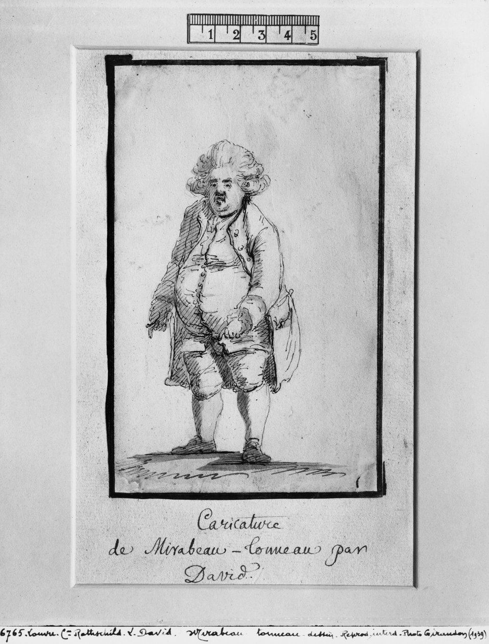 كاريكاتير أندريه بونيفاس لويس من ريكيتي ، فيكونت ميرابو ، الملقب بـ Mirabeau-Tonneau (قلم وحبر بني وغسل رمادي على الورق) بواسطة جاك لويس ديفيد