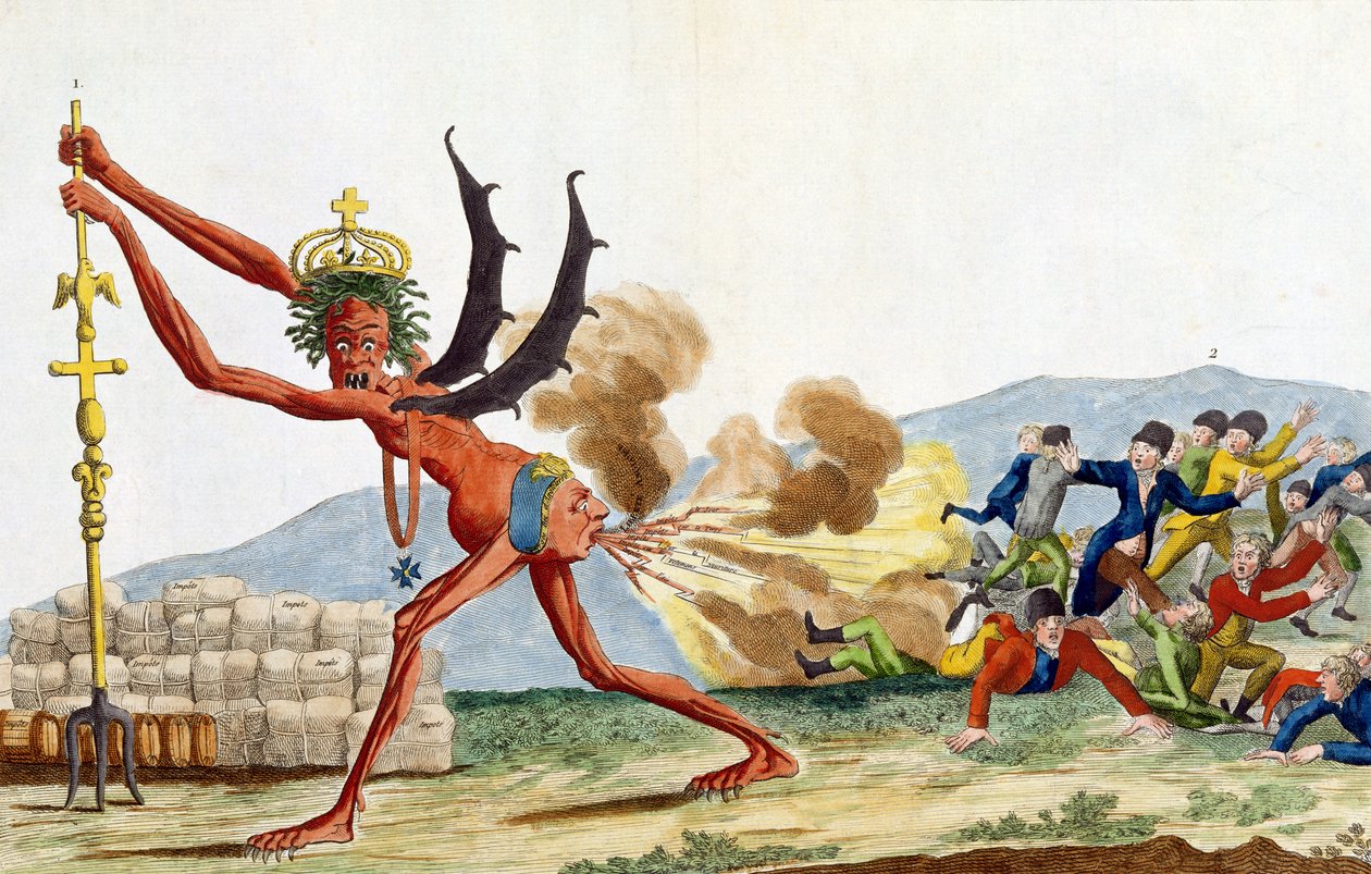 كاريكاتير للحكومة الإنجليزية ، 1793 (النقش الملون) بواسطة جاك لويس ديفيد