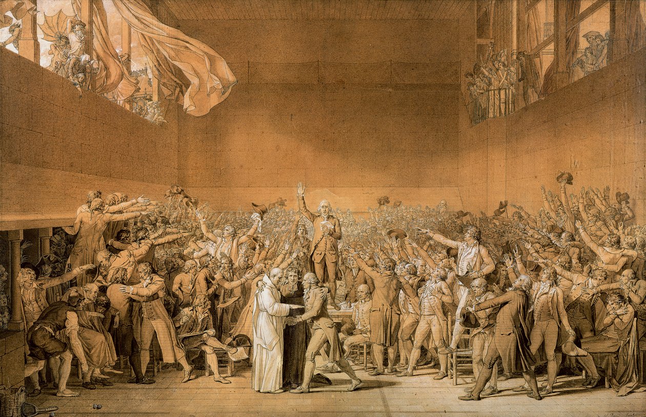 قسم ملعب التنس ، 20 يونيو 1789 ، 1791 (قلم مغسول مع شطيرة مع تمييز أبيض على ورق) (انظر أيضًا 14667) بواسطة جاك لويس ديفيد