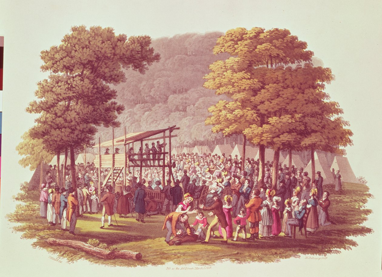 اجتماع معسكر الميثوديين في أمريكا الشمالية ، نقشه م. دوبورج ، 1819 بواسطة جاك ميلبرت