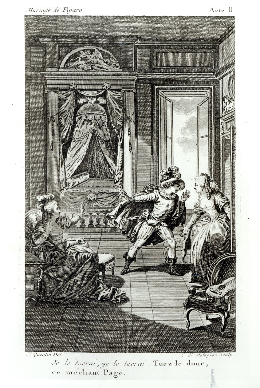 "سأقتله ..." ، مشهد من الفصل الثاني من "زواج فيغارو" لبيير أوغسطين كارون دي بومارشيه (1732-1997) منقوش من قبل كلود نيكولاس مالابو (1755-1803) 1785 (bw phot بواسطة جاك فيليب جوزيف دي سانت كوينتين