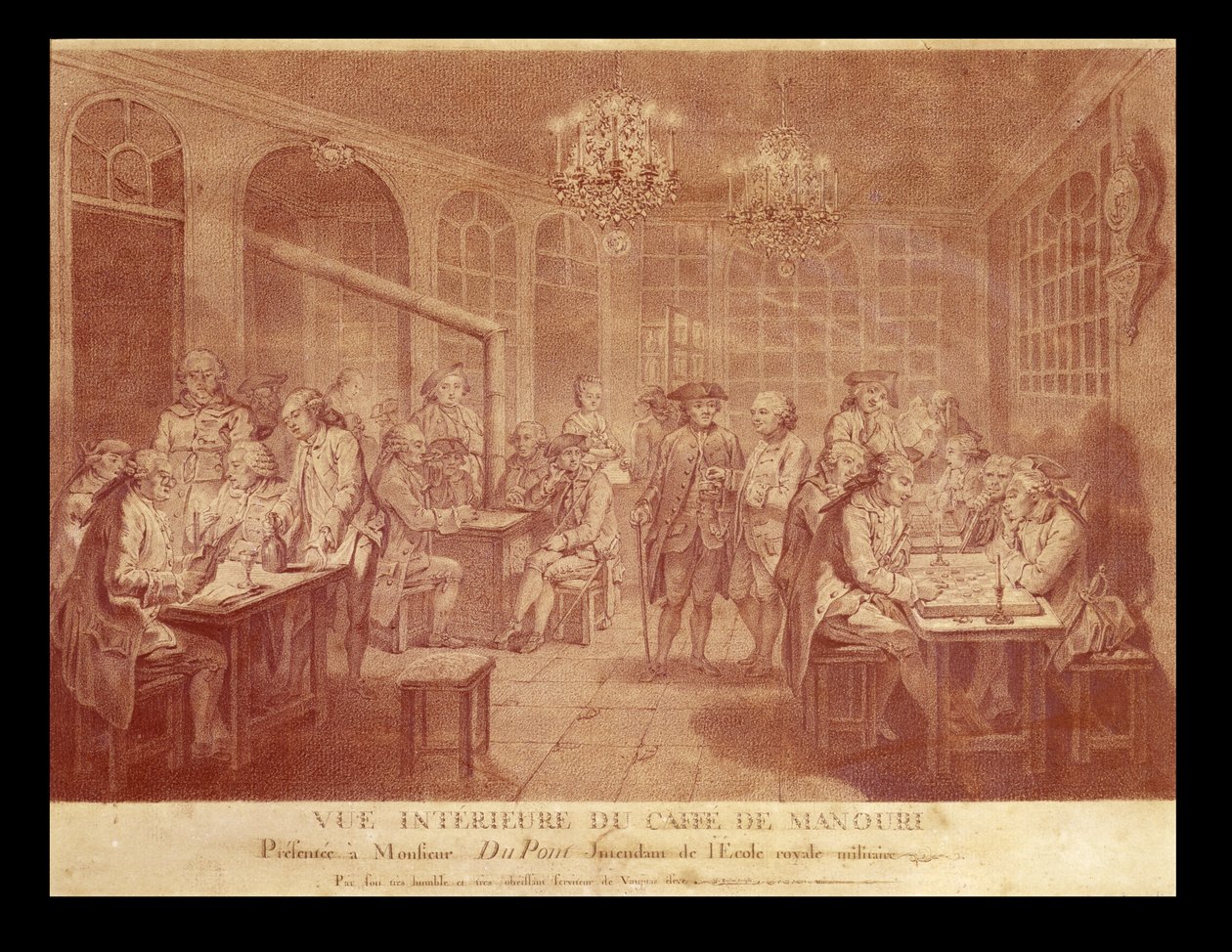 منظر داخلي لمقهى منوري ، 1775 ج (طباشير أحمر على ورق) بواسطة جاك تريتون دي فوجاس