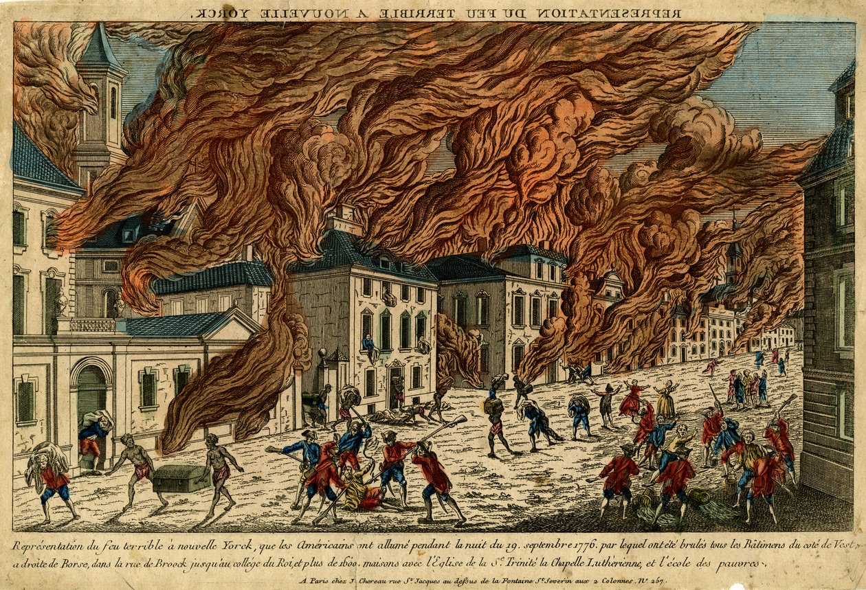 تمثيل النار الرهيب في نيويورك ، 19 سبتمبر 1776 ، غير مؤرخ (نقش يدوي) بواسطة جاك الأصغر شيرو