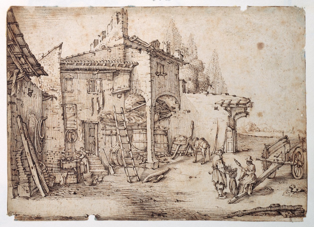 An Italian farmyard (pen & brown ink on white paper) بواسطة جاك (بعد) كالوت