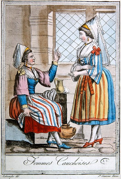 نساء من منطقة كو نورماندي ، رسم توضيحي من "Encyclopedie des Voyages" ، نقش بواسطة Labrousse بواسطة جاك (بعد) Grasset de Saint-Sauveur