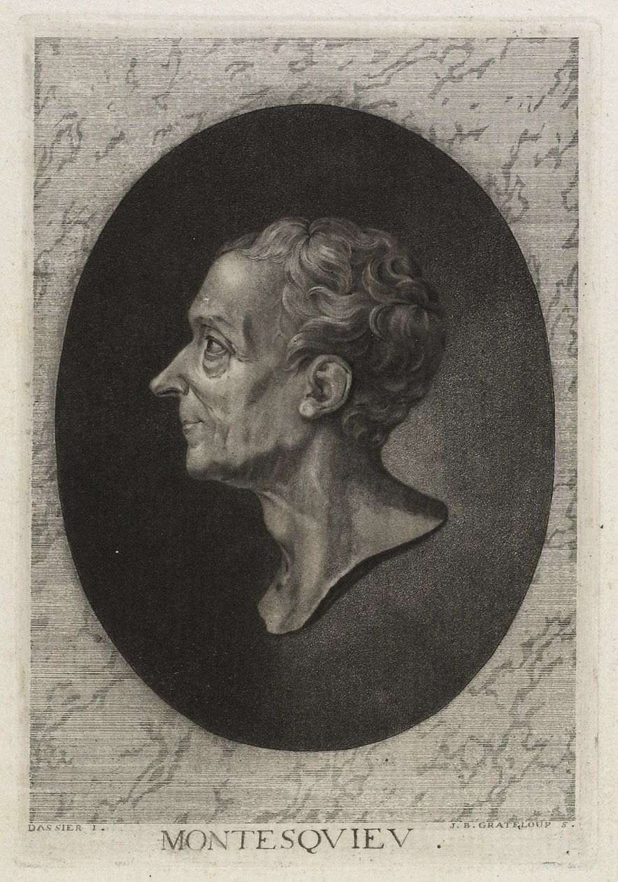 Montesquieu ، محفورة بواسطة Jean-Baptiste de Grateloup ، 1768 (نقش منقوش بالميزوتنت) بواسطة جاك أنطوان داسير