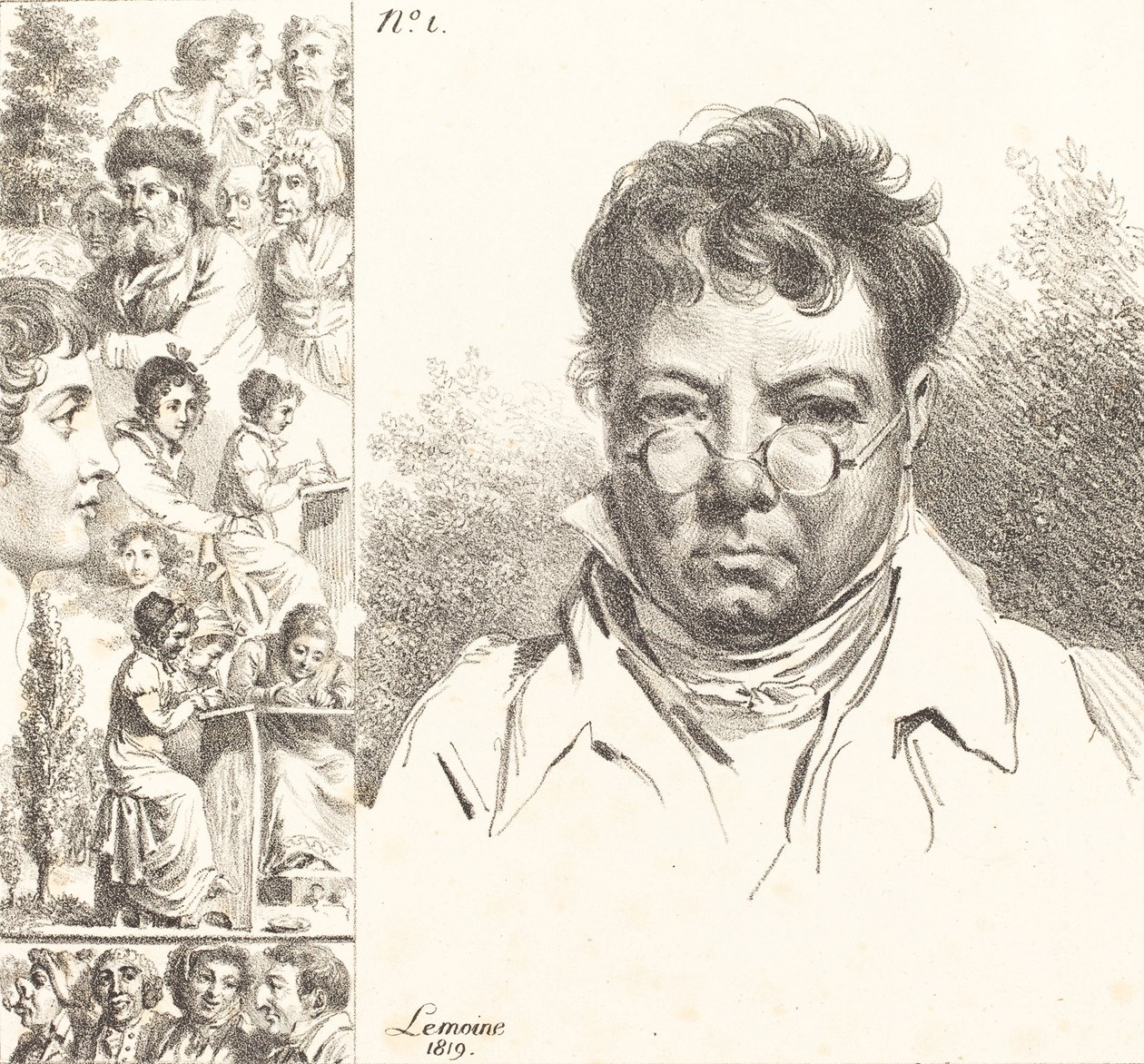 صورة شخصية ورؤوس أخرى ، 1819 (طباعة حجرية) بواسطة جاك أنطوان ماري ليموين