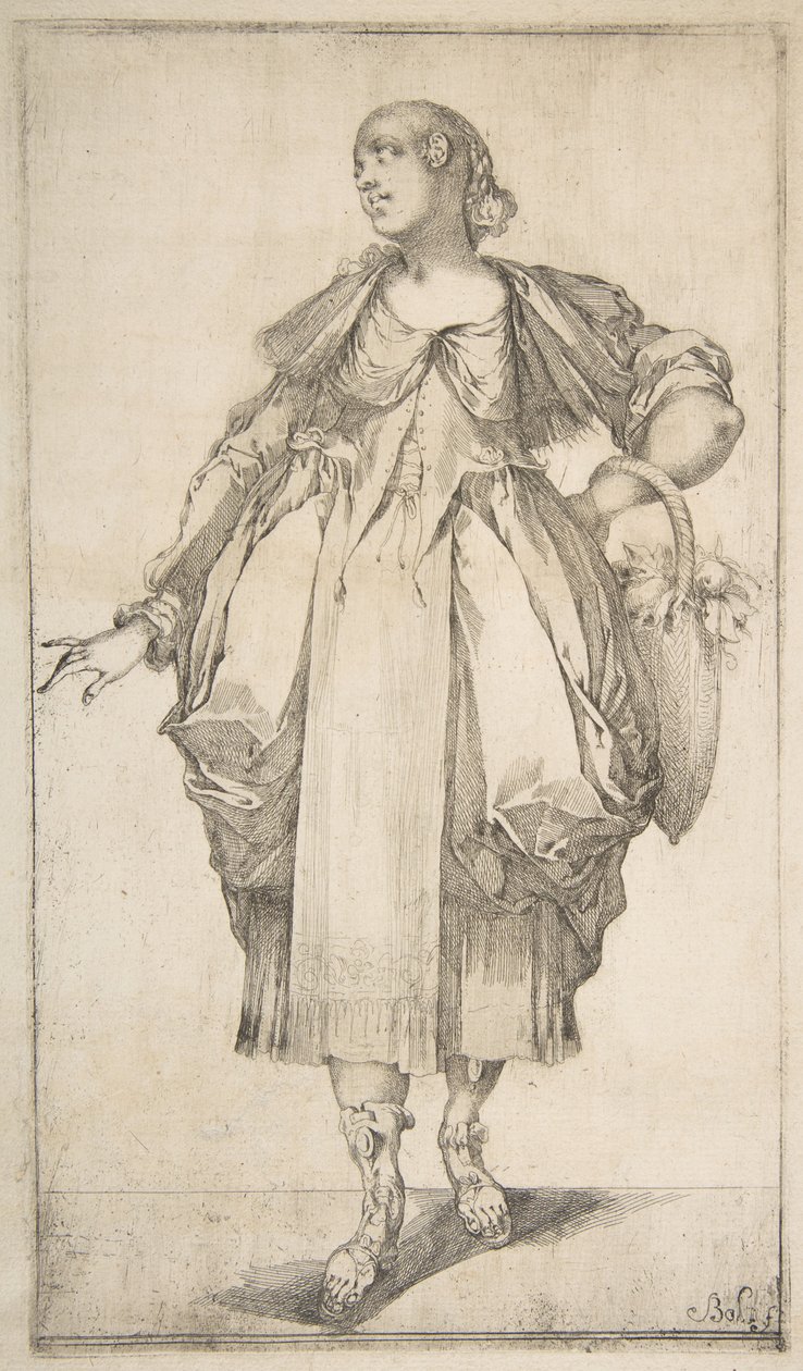 بستاني مع سلة على ذراعها ، من سلسلة Hortulanae ، 1612-16. بواسطة جاك بيلانج