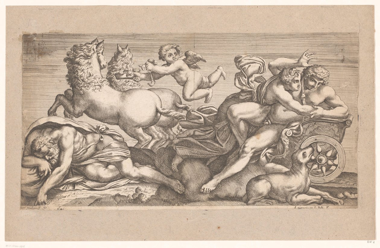 أخذ سيفالوس أورورا في عربتها مشاهد أسطورية بعد اللوحات الجدارية في Palazzo Farnese في روما (عنوان المسلسل) بواسطة جاك بيلي