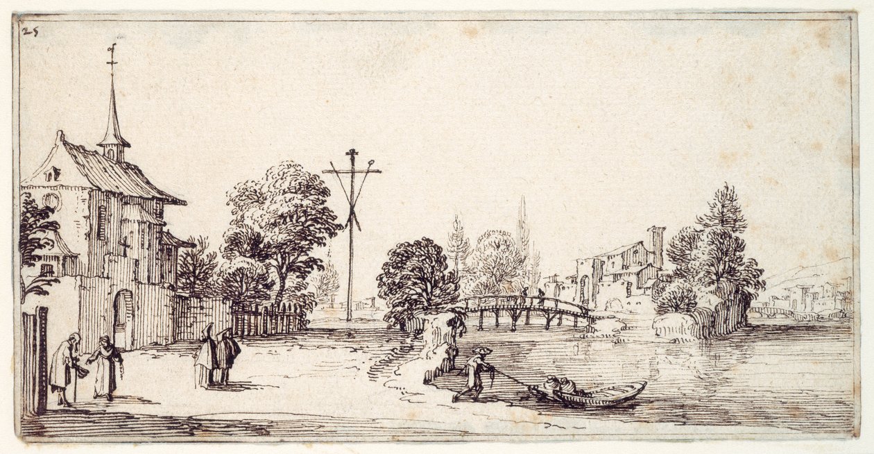 A road along the river bank (pen & brown ink on paper) بواسطة جاك كالوت