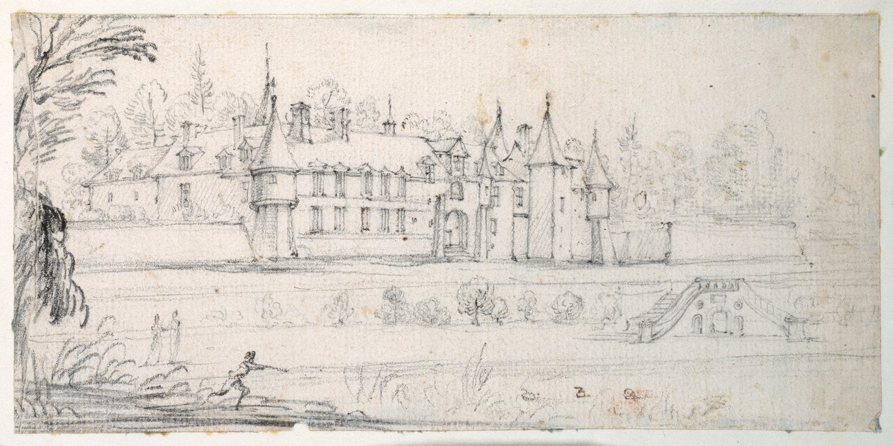 Chateau de Chantelou, in the valley of the Orge, between Linas and Chestres (black chalk on paper) بواسطة جاك كالوت