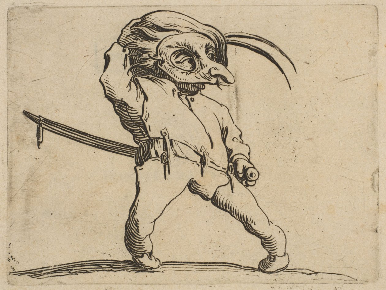 LHomme Masqué aux Jambes Torses الرجل المقنع بأرجل ملتوية ، من Varie Figure ... ، 1616-22. بواسطة جاك كالوت