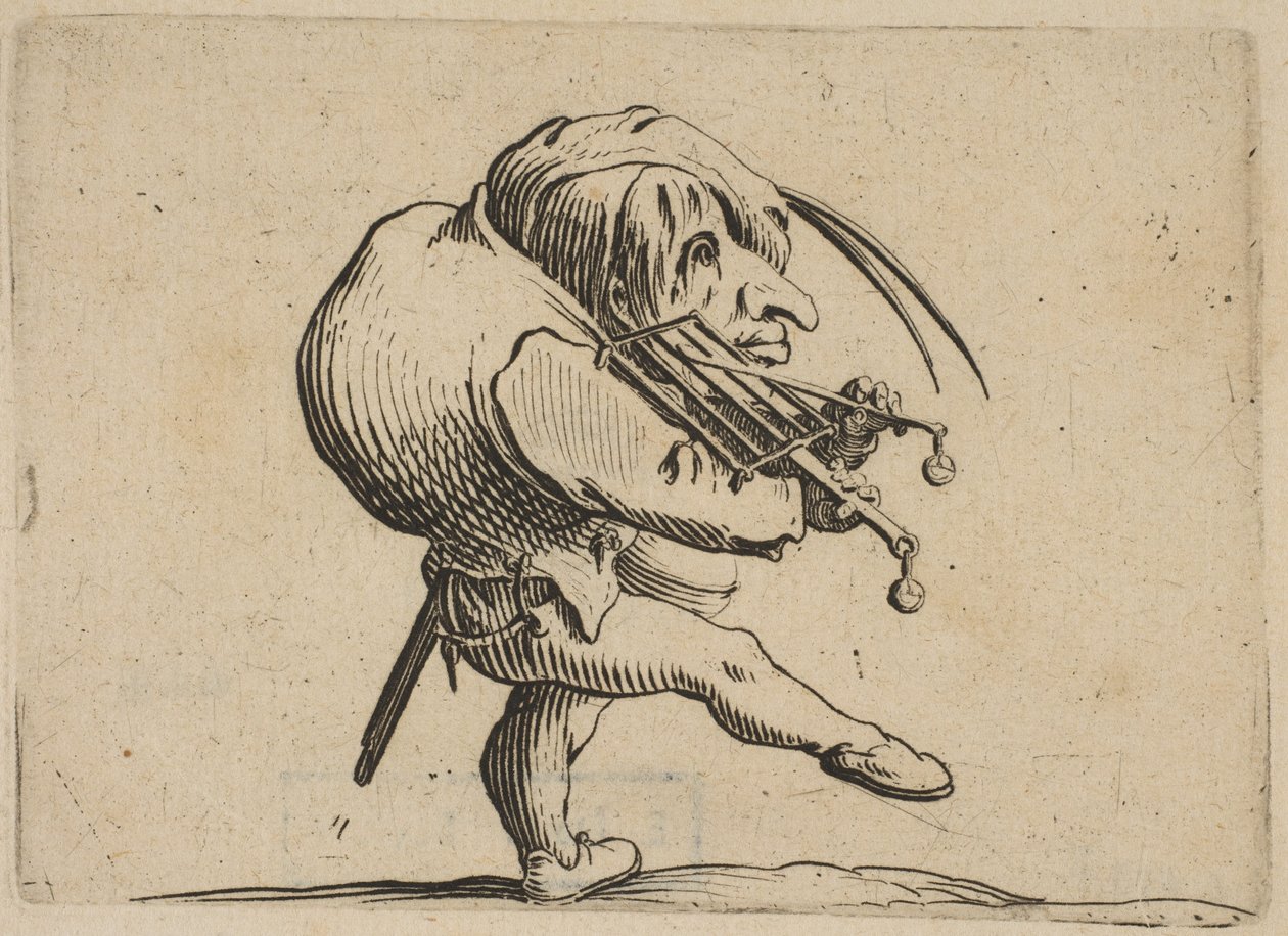 LHomme Raclant un Gril en Guise de Violon Man Scraping a Grill in the Guise of a Viol ...، 1616-22. بواسطة جاك كالوت