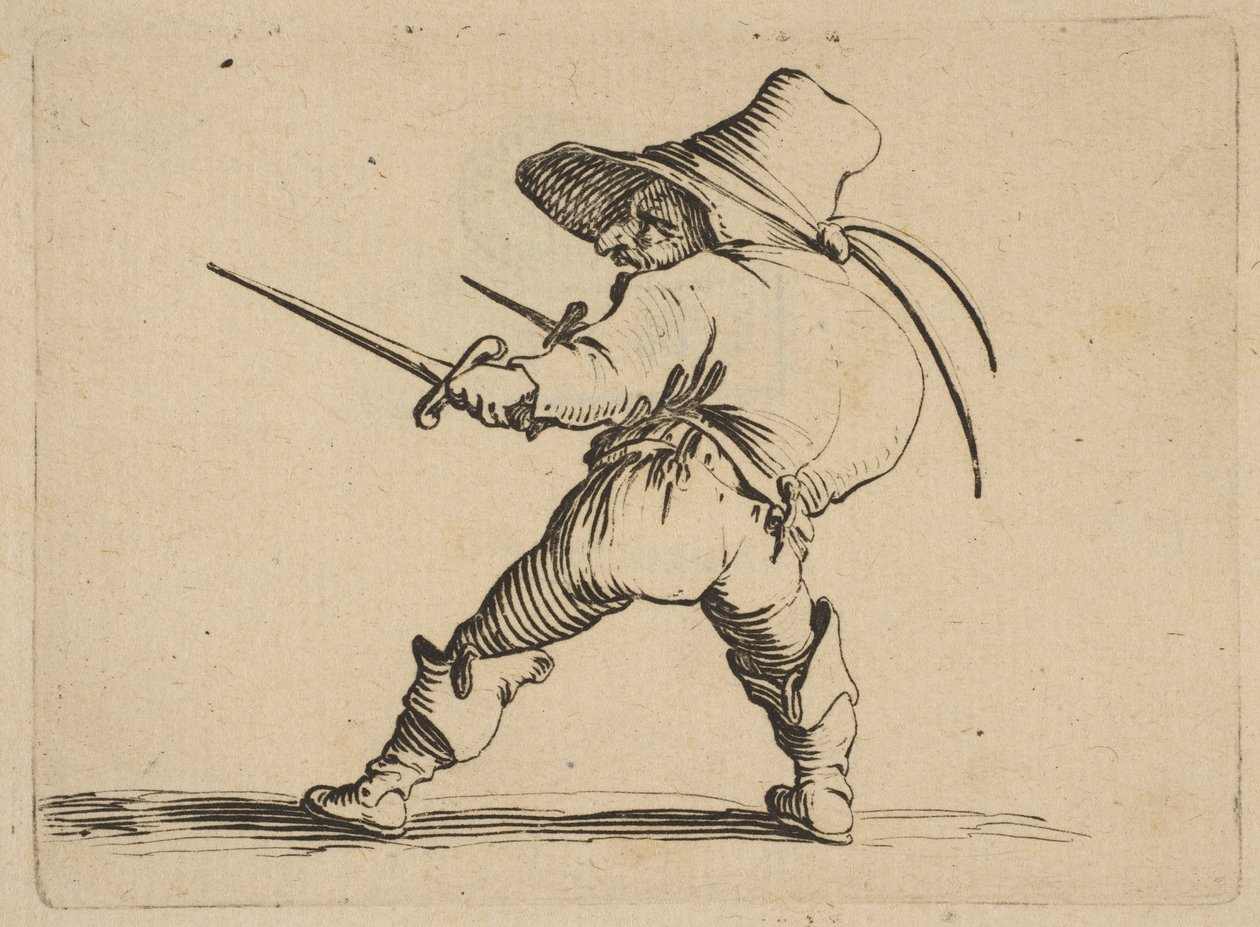 Le Dueliste a LÉpée et au Poignard المبارز بالسيف و Daggar ، من Varie ... ، 1616-22. بواسطة جاك كالوت