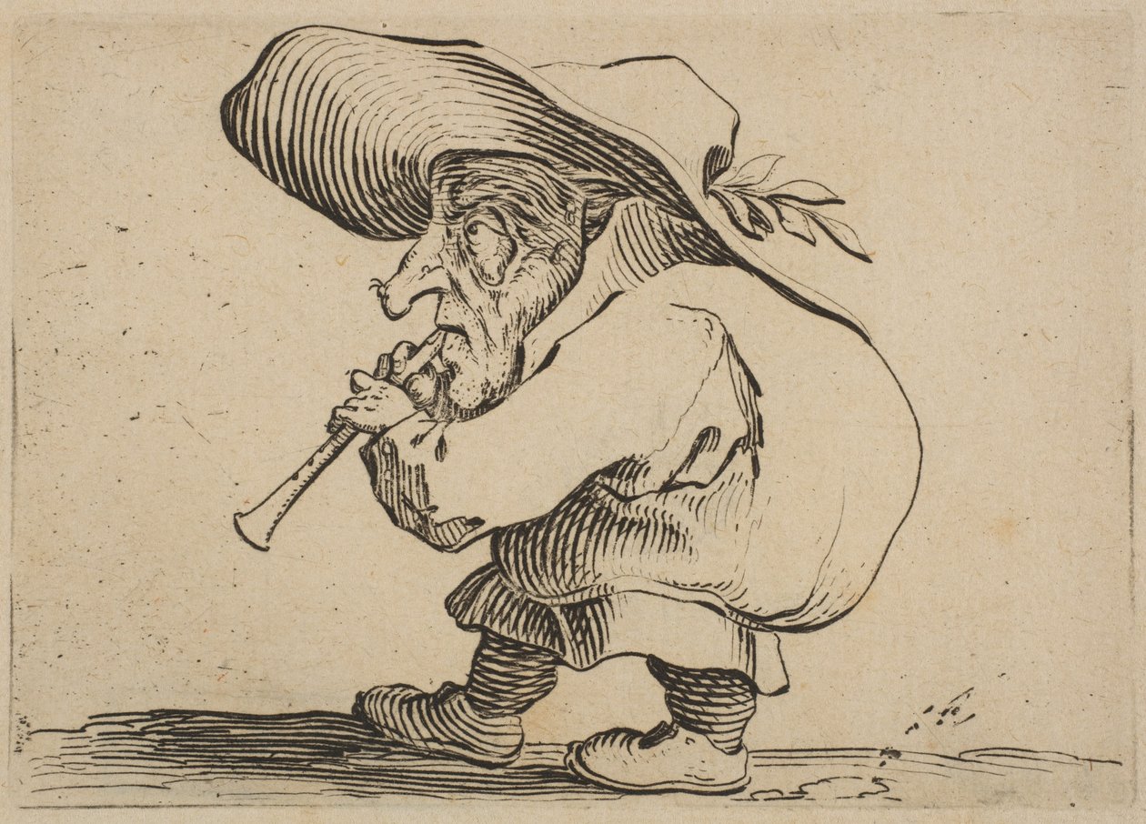 Le Joueur de Flageolet The Flageolet Player ، من Varie Figure Gobbi ، جناح يسمى ... ، 1616-22. بواسطة جاك كالوت