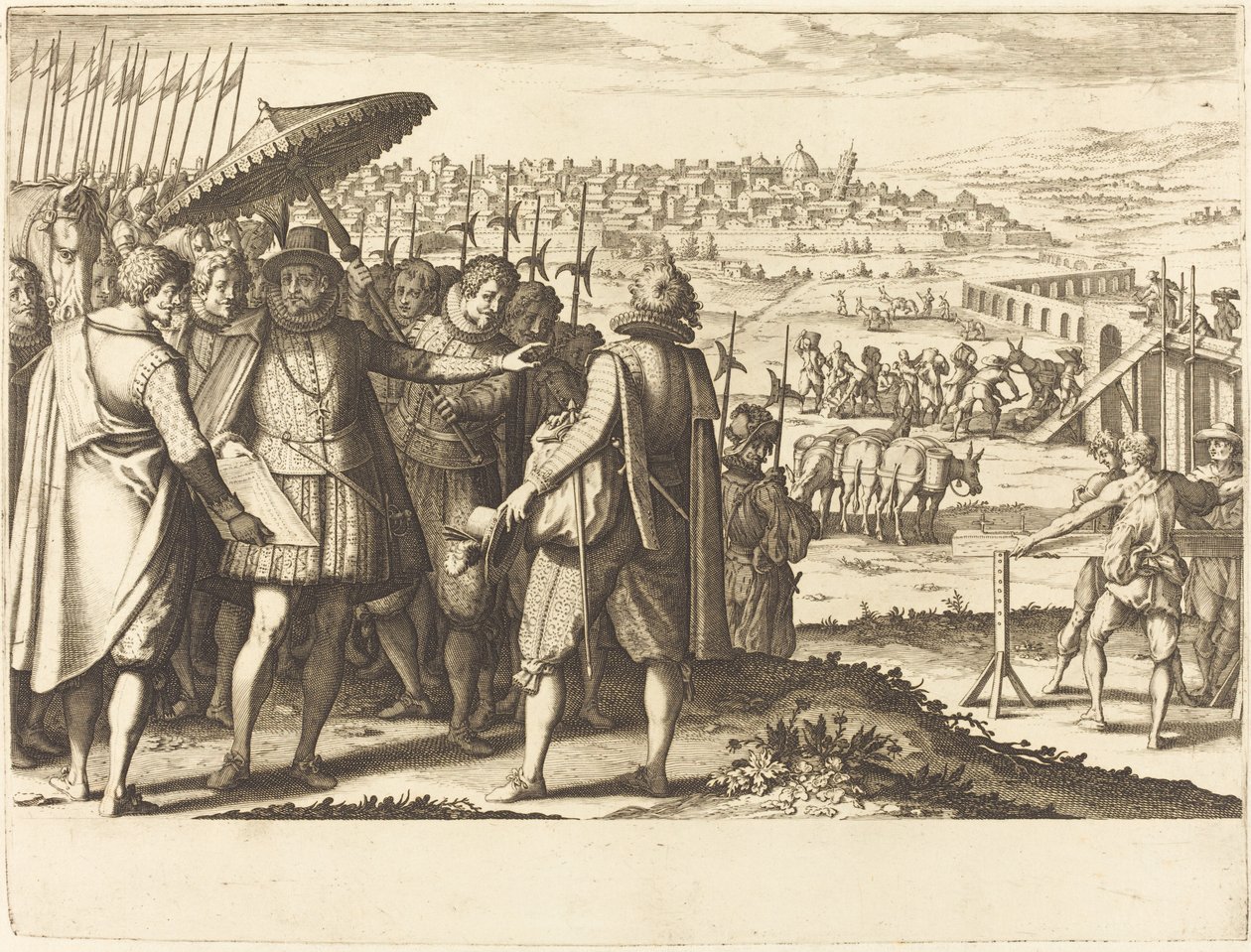 ترميم القناة المائية في بيزا ، ج. 1614. بواسطة جاك كالوت