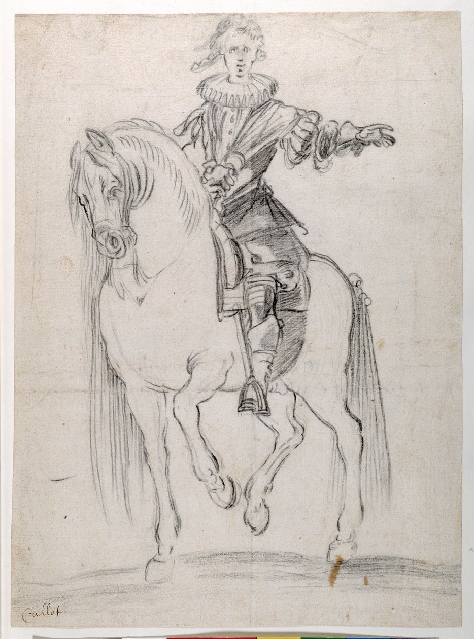 Sketch for Louis XIII on horseback (black chalk on paper) بواسطة جاك كالوت