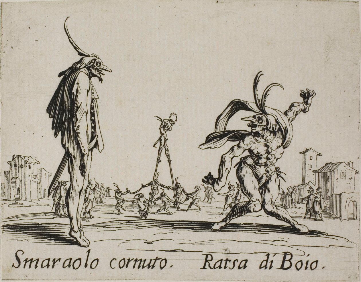 Horned Smaraolo - الجلاد Ratsa ، اللوحة 4 من Balli di Sfessania بواسطة جاك كالوت