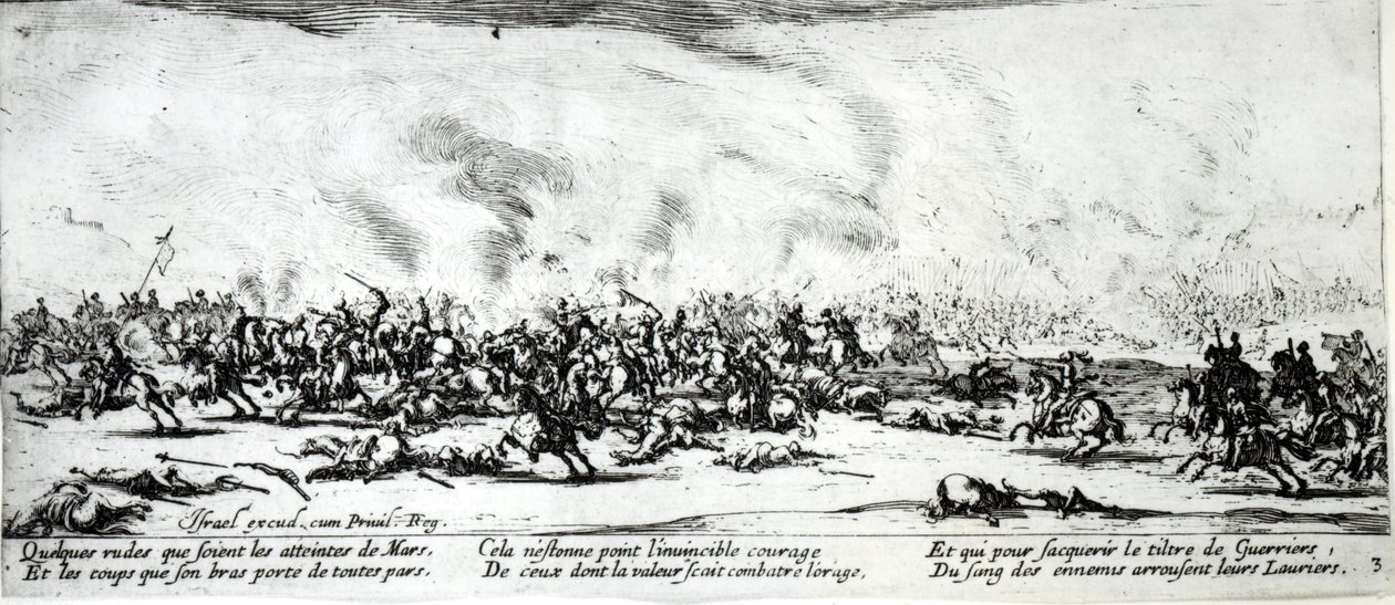 المعركة ، اللوحة 3 من "البؤس ومصائب الحرب" ، نقشها إسرائيل هنرييت (c.1590-1661) 1633 بواسطة جاك كالوت
