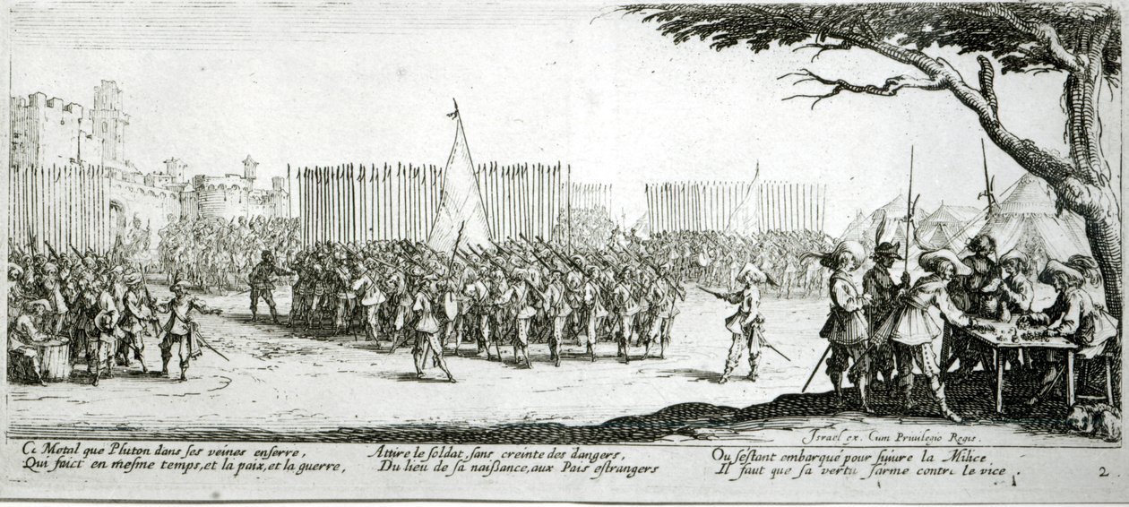 نشأة جيش ، اللوحة 2 من "البؤس ومصائب الحرب" ، نقشها إسرائيل هنرييت (c.1590-1661) 1633 بواسطة جاك كالوت