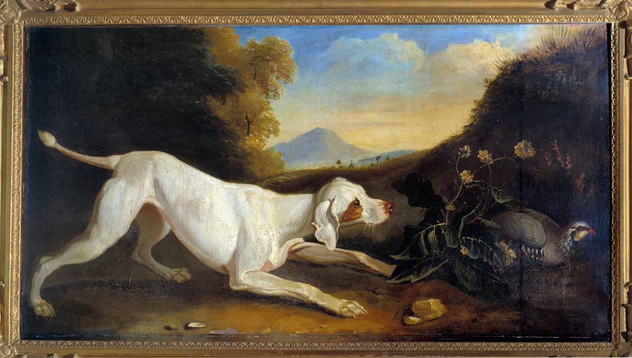 كلب براك أمام لوحة دراج لجاك تشارلز أودري (1720-1778) باريس القرن الثامن عشر ، فنون زخرفية بواسطة جاك تشارلز أودري