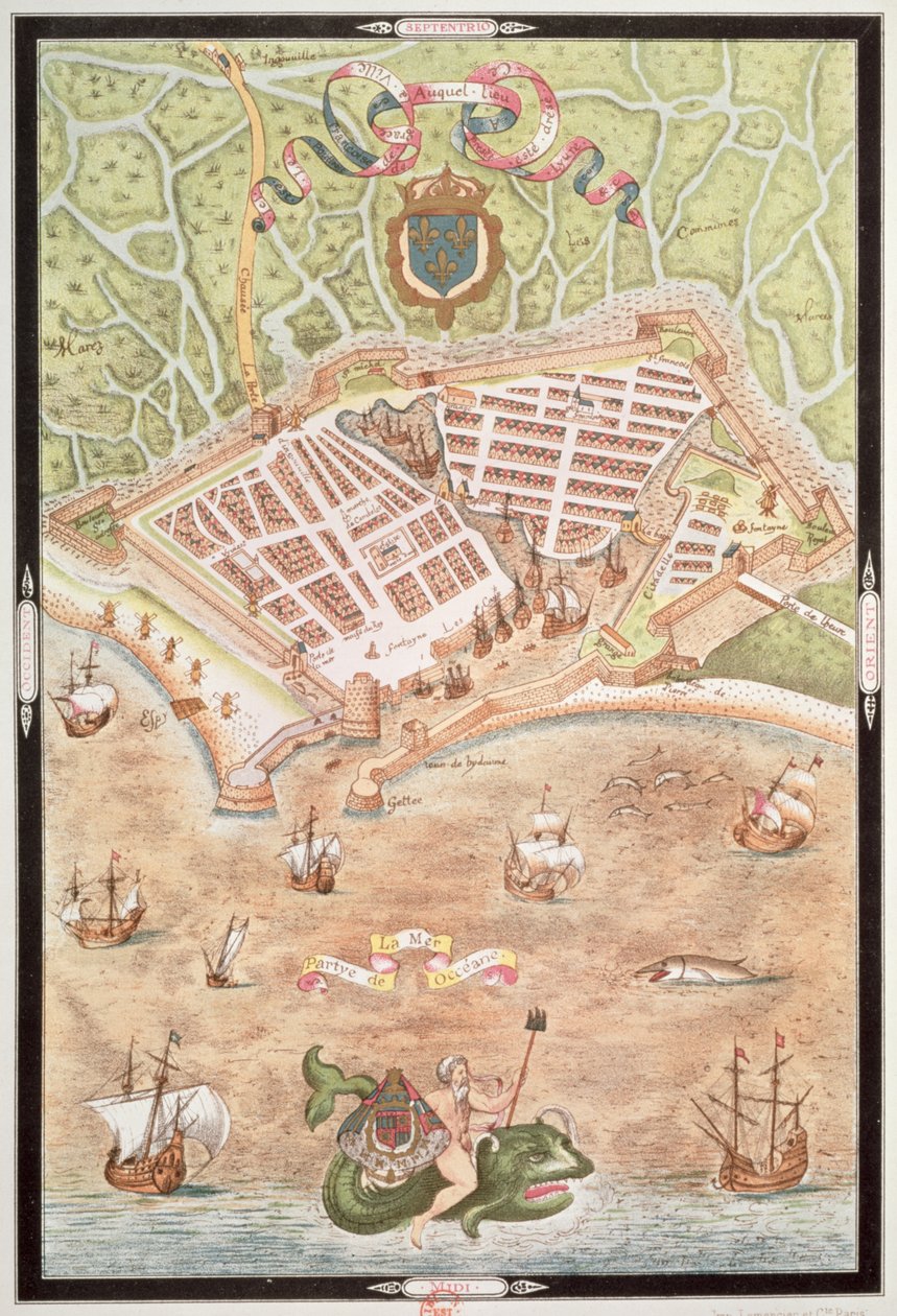 فاشيميل لخطة لو هافر في عام 1583 ، من "Les Premiers Oeuvres de Jacques Devaulx Pillote en la Marine" بواسطة جاك Devaulx