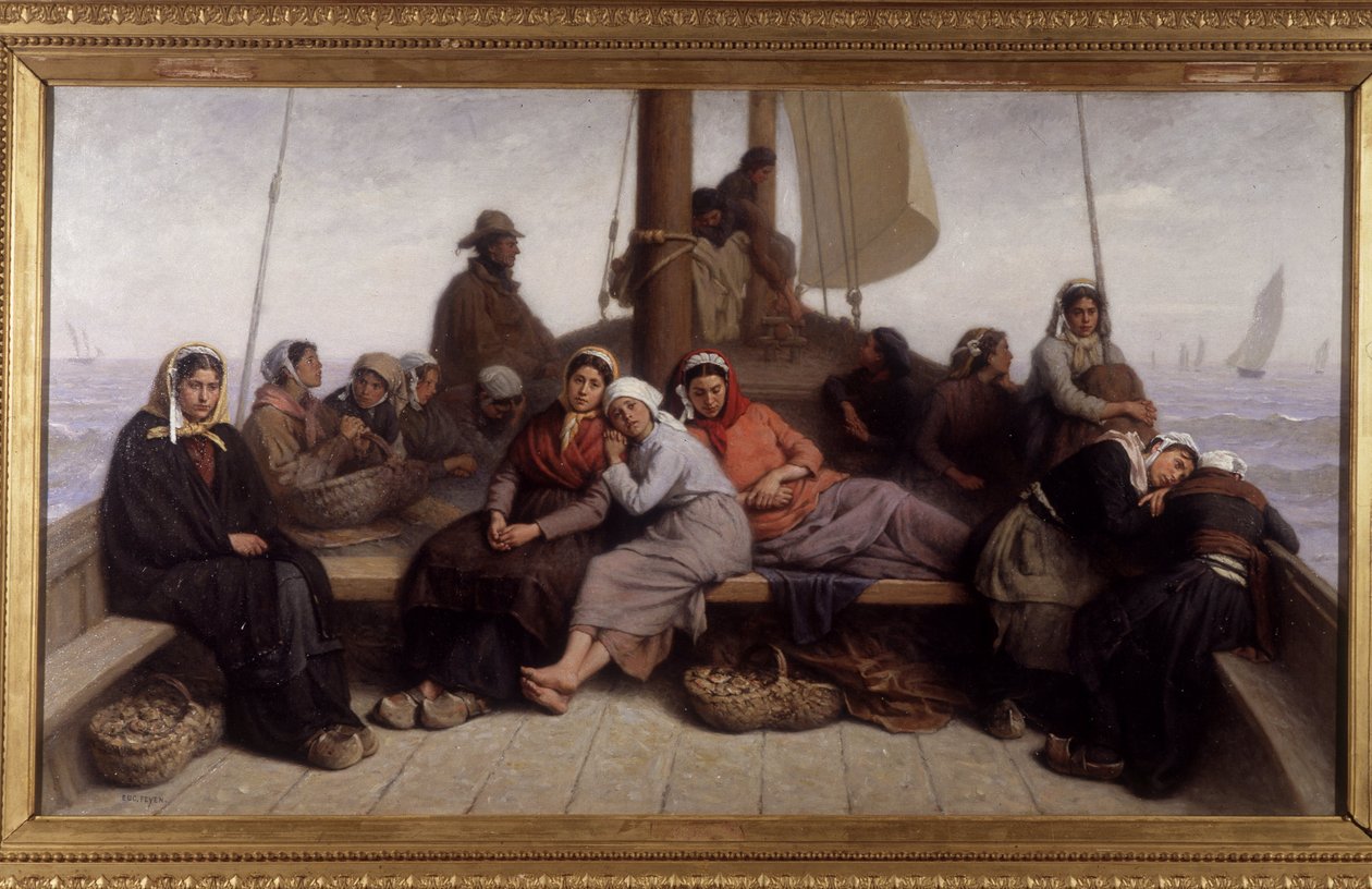 صيد المحار على ظهر قارب - رسم يوجين فاين (1815-1908) ، بدون تاريخ بواسطة جاك يوجين فين