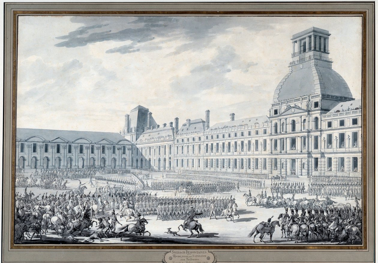 Revue des troupes من قبل نابليون بونابرت (1769-1821) في نقش التويلري لجاك سويباتش ديت فونتين (1769-1823) في القرن التاسع عشر ، باريس ، متحف كارنافالي بواسطة جاك فرانسوا جوزيف سويباخ
