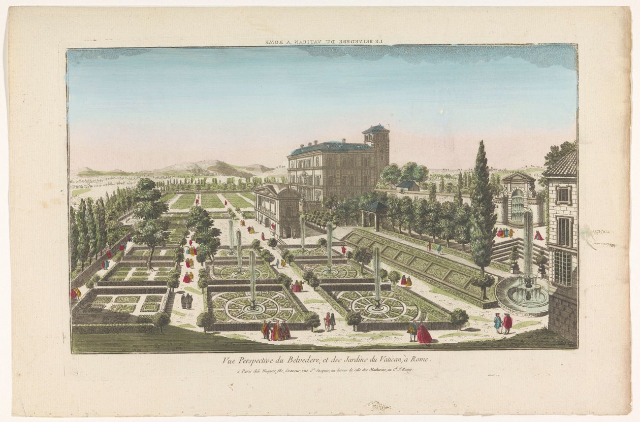 منظر لجيارديني الفاتيكاني في مدينة الفاتيكان Le Belvedere du Vatican a Rome (العنوان على الكائن) بواسطة جاك غابرييل هوكييه