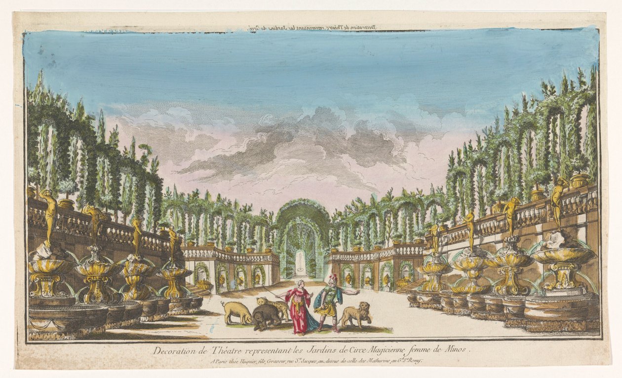 منظر لحديقة سيرس زخرفة المسرح ، الممثلة les jardins de Circe (العنوان على القطعة) بواسطة جاك غابرييل هوكييه