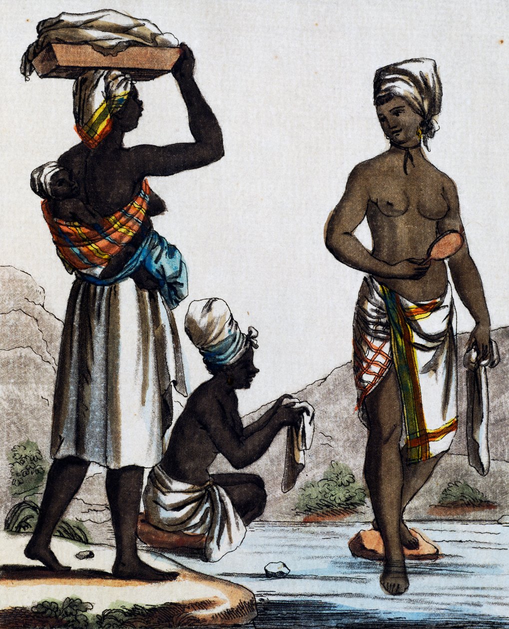 الغسالات من سانتو دومينغو ، نقش ملون من رسم لابروس (نشط 1796) ، من Encyclopedie des Voyages ، بقلم جاك غراسيت دي سان سوفور (1757-1810) بواسطة جاك غراسيت دي سانت سوفير