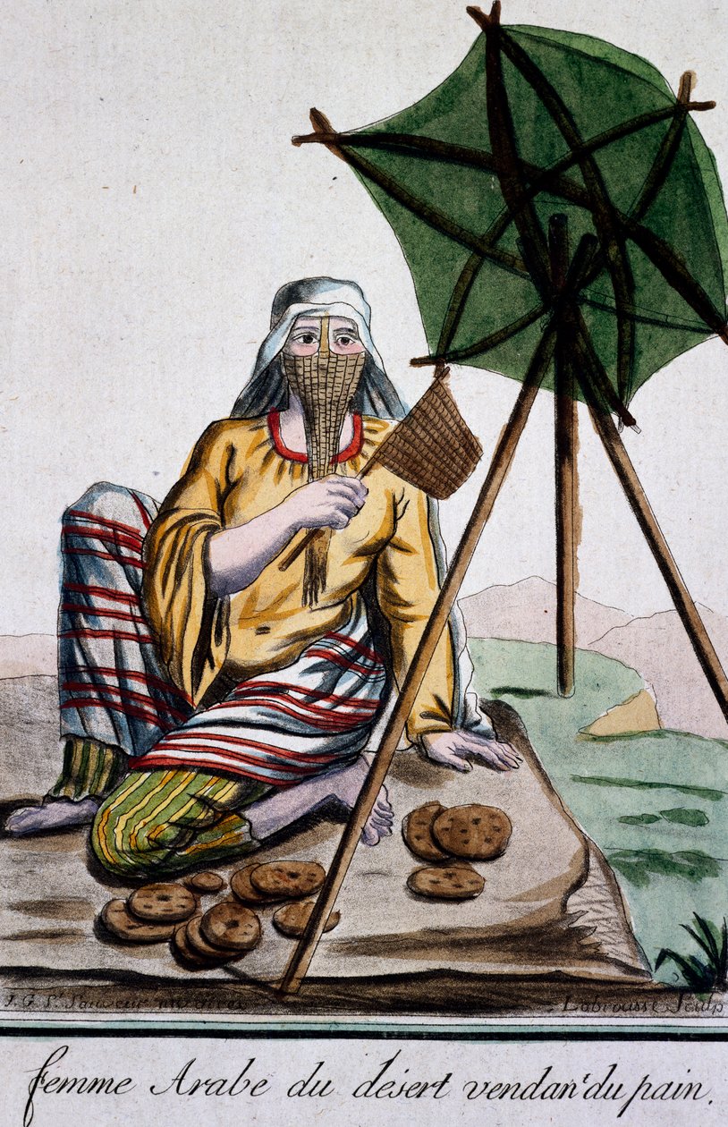 امرأة عربية من الصحراء تبيع الخبز ، نقش من Encyclopedie des Voyages ، بقلم جاك غراست دو سان سوفور (1757-1810) بواسطة جاك غراسيت دي سانت سوفير