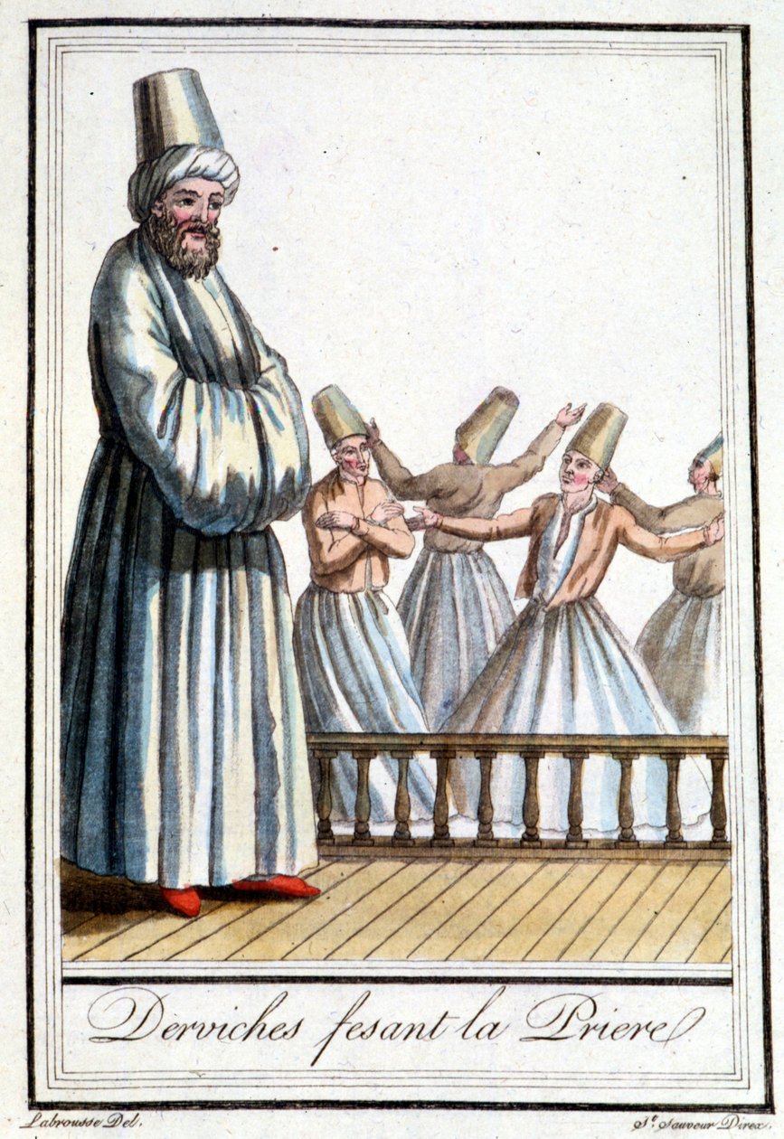 الدراويش يؤدون الصلاة (الدراويش الدوامة) - في "" Encyclopédie des voyages "" بقلم Grasset Saint Sauveur، ed. باريس 1796 بواسطة جاك غراسيت دي سانت سوفير