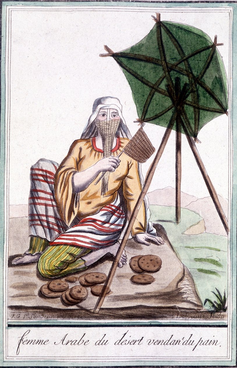 Desert Arabian Woman Selling Bread - in “” Encyclopedia of Travels”” by Grasset St Sauveur, ed. 1796 بواسطة جاك غراسيت دي سانت سوفير