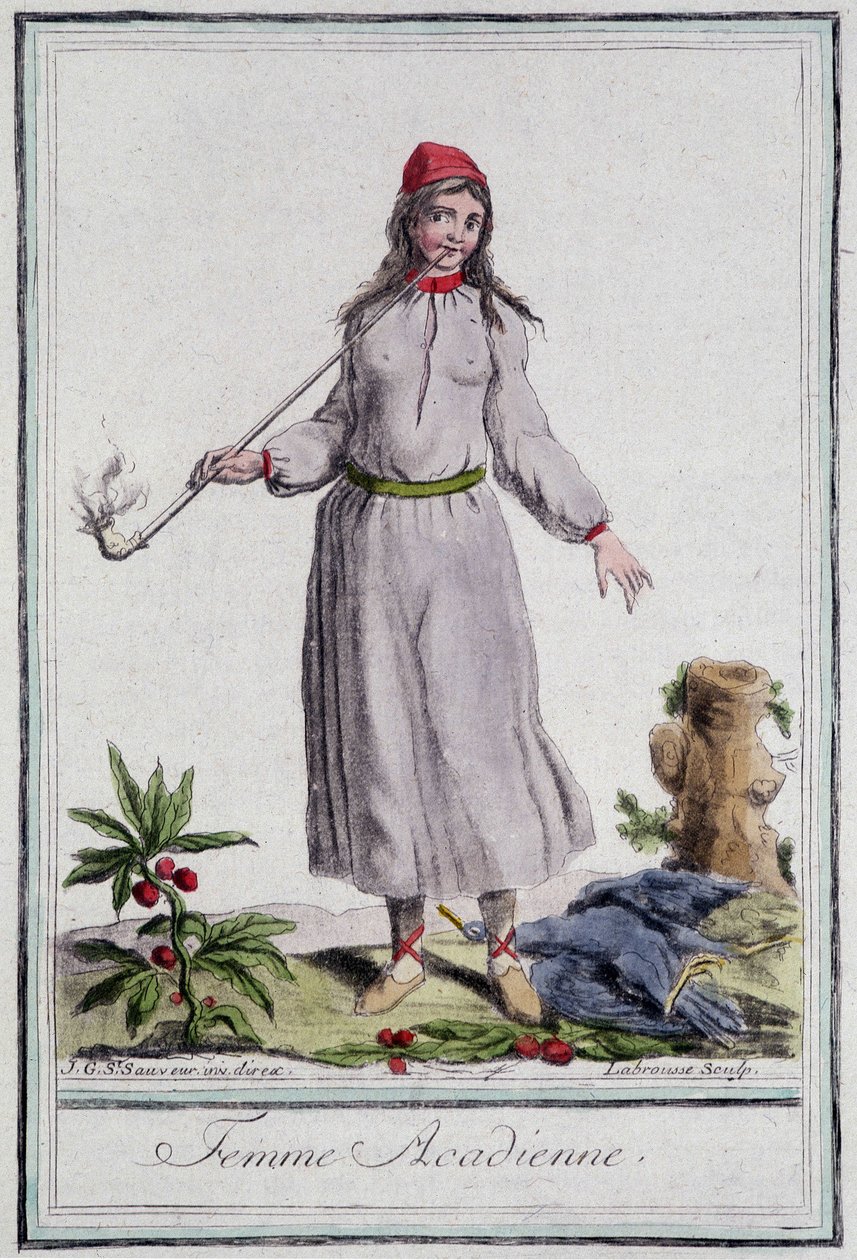امرأة أكادية - في "" موسوعة الأسفار "بقلم Grasset St Sauveur ، محرر. 1796 بواسطة جاك غراسيت دي سانت سوفير