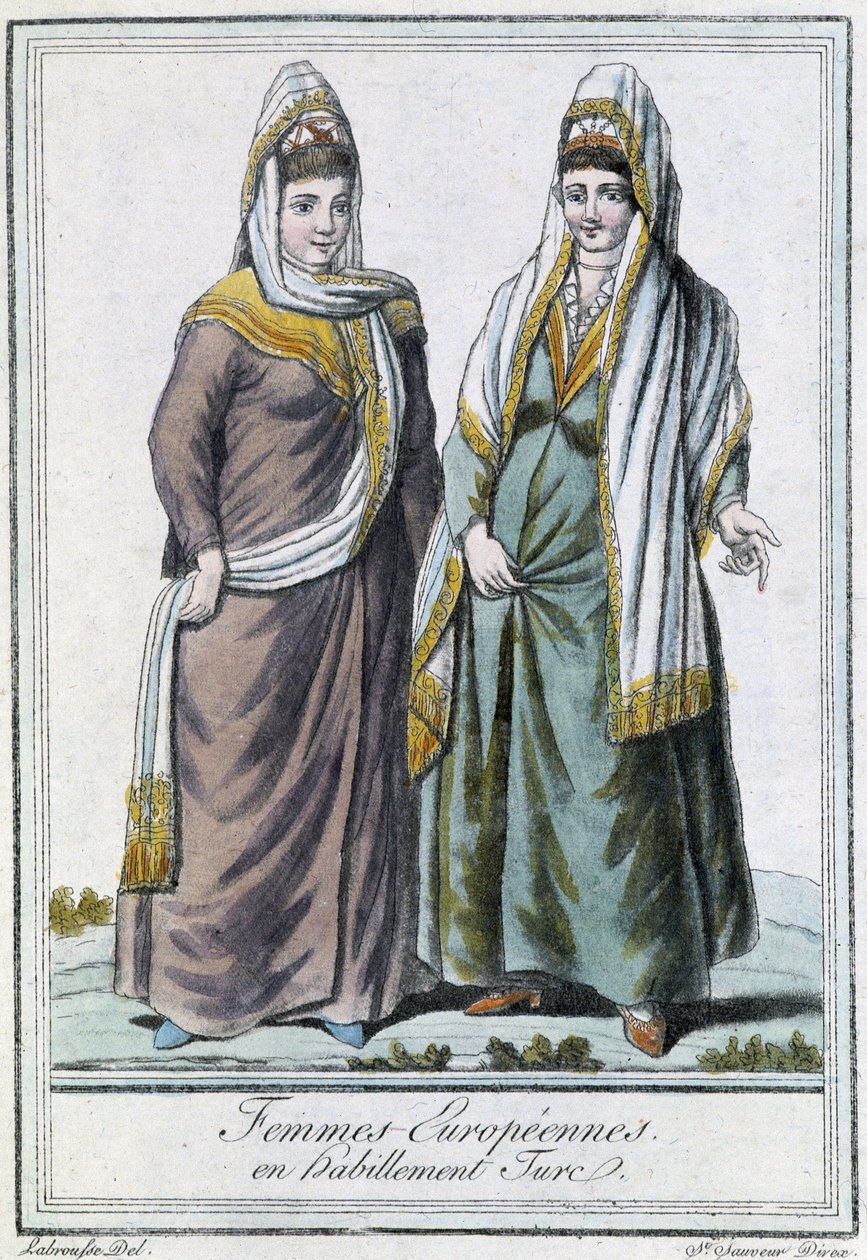نساء أوروبيات بالملابس التركية - في "Encyclopédie des voyages" بقلم Grasset Saint Sauveur ، محرر. باريس 1796 بواسطة جاك غراسيت دي سانت سوفير
