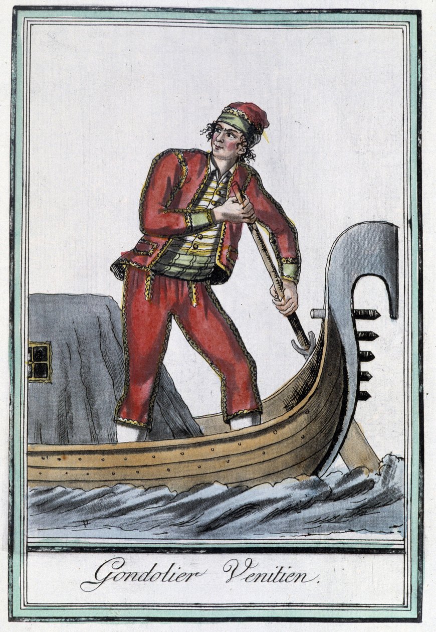 Gondolier à Venise - in “” Encyclopédie des voyages”” by Grasset Saint Sauveur, ed. Paris 1796 بواسطة جاك غراسيت دي سانت سوفير