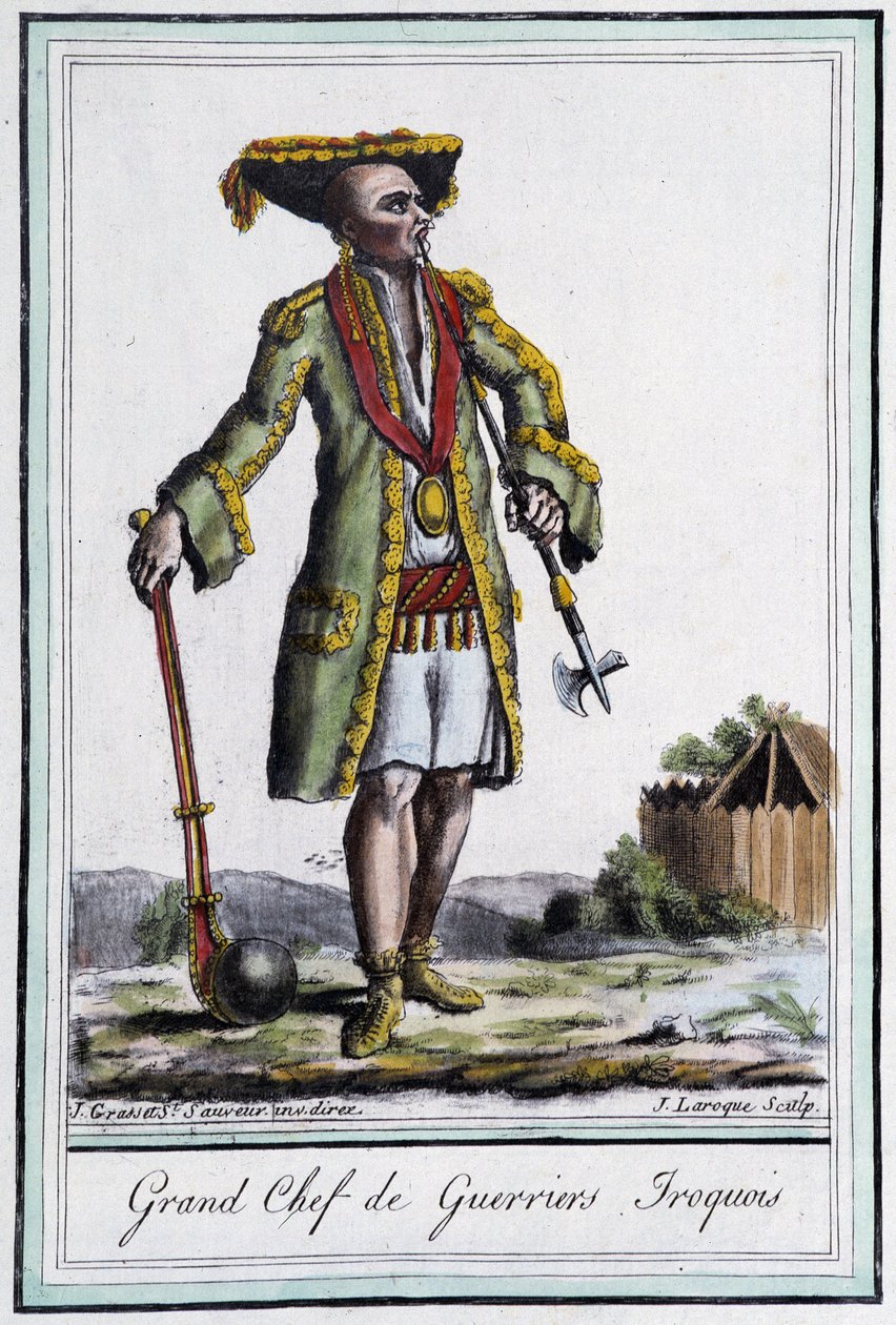 Grand Chief of Iroquois Warriors - in “” Encyclopedia of Travels”” by Grasset St Sauveur, Paris بواسطة جاك غراسيت دي سانت سوفير