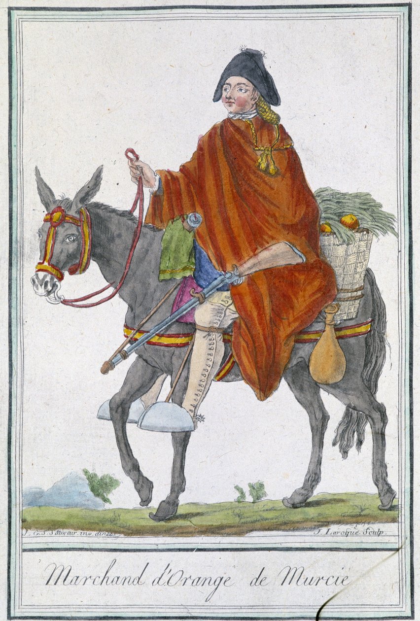 Merchant d'orange de Murcia (أو Murcia ، إسبانيا) - في "" Encyclopedia of Travels "بقلم Grasset St Sauveur ، محرر. 1796 بواسطة جاك غراسيت دي سانت سوفير