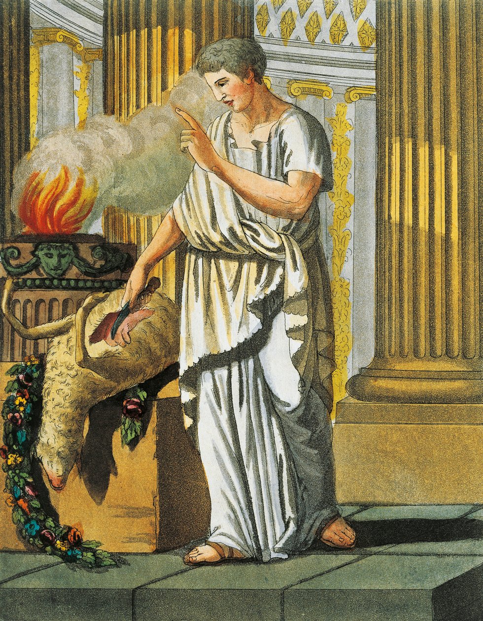Soothsayer ، بقلم Jacques Grasset de Saint-Sauveur (1757-1810) ، نقش من روما القديمة ، أو وصف تاريخي وتصويري لكل ما يتعلق بالشعب الروماني ، وجيشهم ، وعاداتهم ، وحياتهم الدينية والعامة بواسطة جاك غراسيت دي سانت سوفير