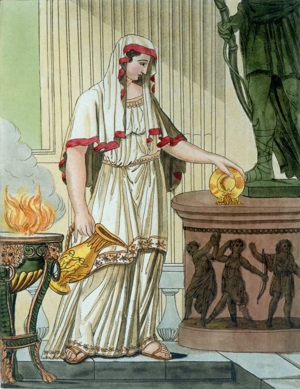 العذراء العذراء ، رسم توضيحي من L&39;Antique Rome ، منقوش بواسطة Labrousse ، تم نشره عام 1796 بواسطة جاك غراسيت دي سانت سوفير