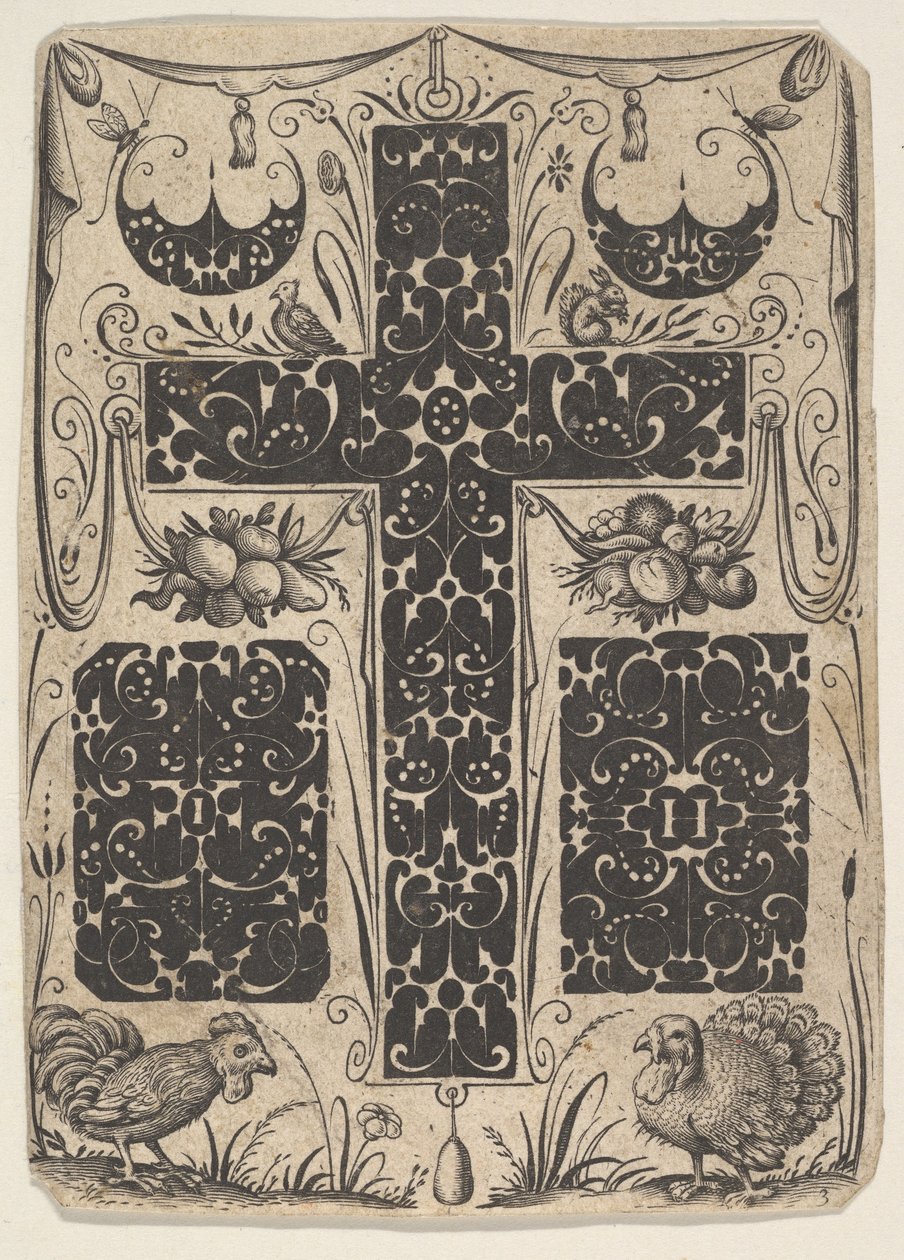 الصليب اللاتيني مع الطيور والزخارف الأصغر ، كاليفورنيا. 1614-1919. بواسطة جاك هورتو