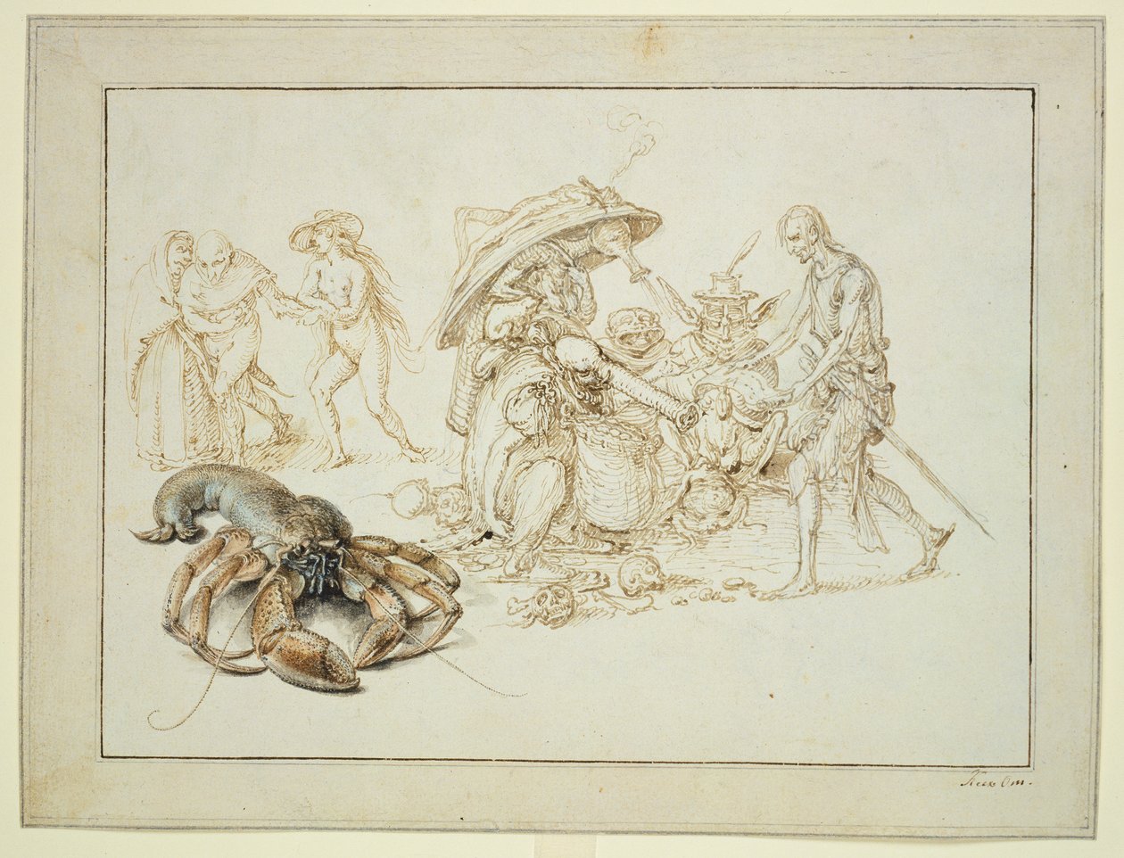 جراد البحر والساحرتان، c.1602 (قلم وألوان مائية على ورق) بواسطة جاك الثاني دي غين