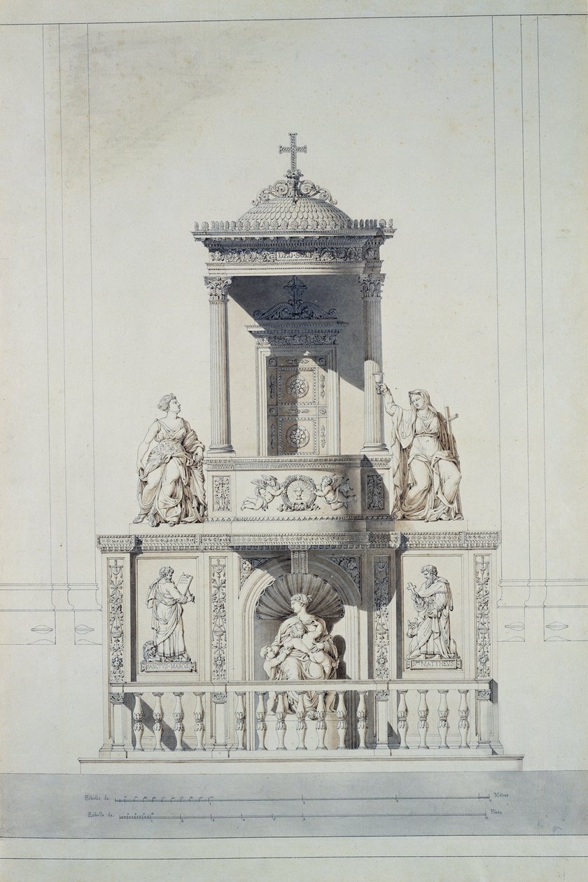 تصميم لمنبر ، c.1825 (قلم وحبر ومرحاض على ورق) بواسطة جاك اجنايس هيتورف