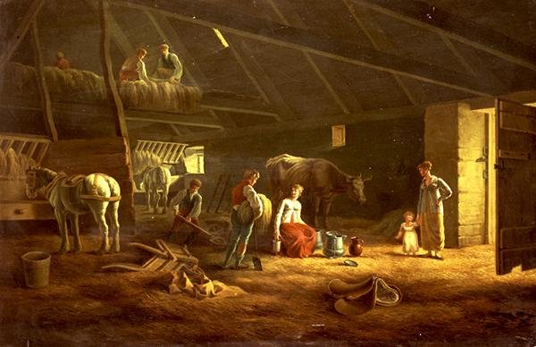 A Milkmaid ، Farmhands and Ploughing in A Barn بواسطة جاك لوران (دائرة) أغاس