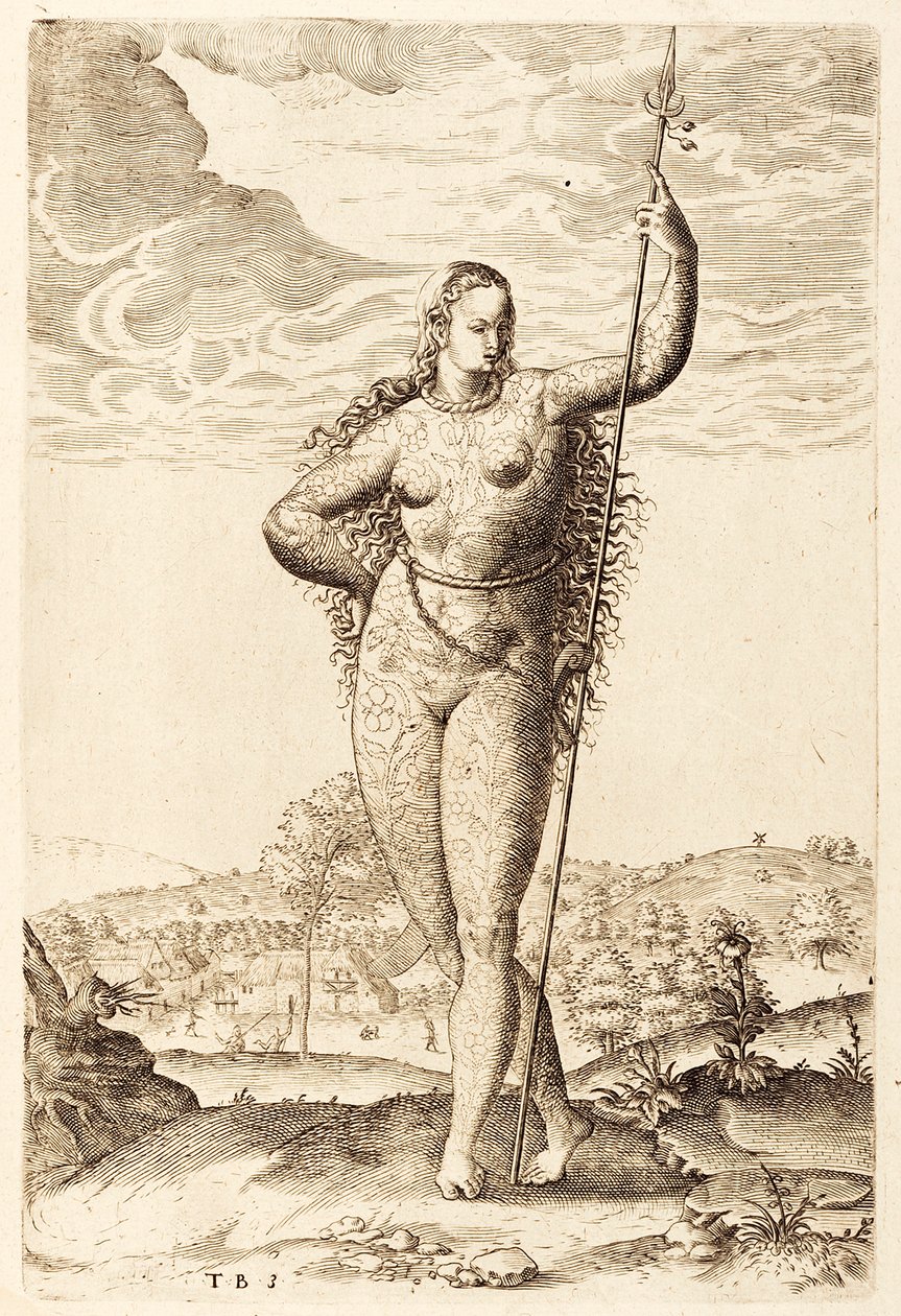 امرأة شابة تصورية ، c1585 (نقش وزن الجسم) بواسطة جاك لو موين